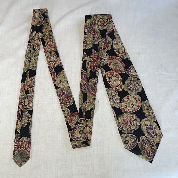 Talbott Studio Dress Tie Mens Size 58" Black Beige Floral 100% Silk Designer US - Picture 1 of 12